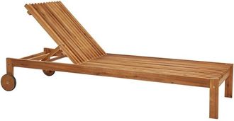 Beliani Beliani - Modern Rustic Light Acacia Wood Garden Outdoor Sun Lounger Reclining with Inbuilt Castors Bellano