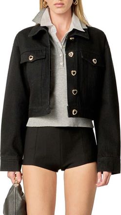 English Factory Heart Button Crop Denim Jacket in Black Denim at Nordstrom, Size X-Small