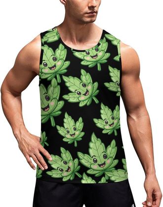 Generic Weed Pot Leaf Smile Mens Workout Tank Top Sleeveless T-Shirt Muscle Shirts Summer Tee Top 3XL