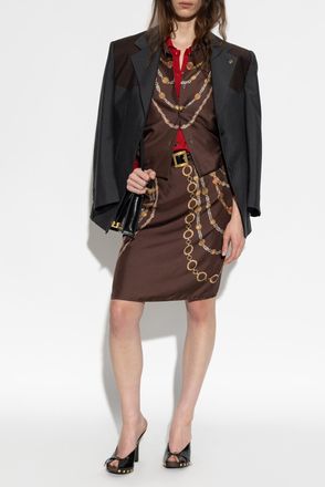 Versace Silk Skirt With The Lover Print, Womens, Brown