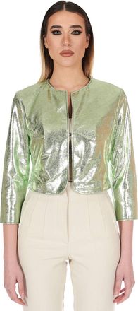 D'Arienzo Giacca corta bolero in pelle laminata verde chiaro girocollo DArienzo, Seleziona Taglia XS, Colore Verde