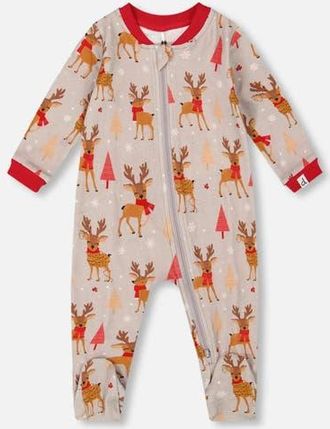 Deux par Deux One-Piece Organic Cotton Pajama Reindeer in Beige at Nordstrom, Size 9M