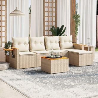 vidaXL Juego De Sof&aacute;s Jard&iacute;n Con Cojines 6 Pzas Rat&aacute;n Sint&eacute;tico Beige Vidaxl