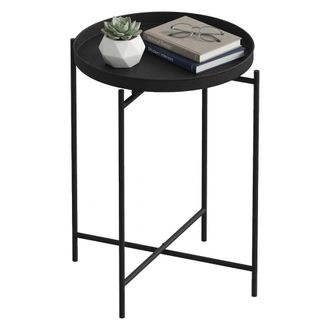 Dmora Mesa De Sal&oacute;n Fiave, Redonda, Tablero De Metal, Estante Negro, 46x46x56 Cm Negro