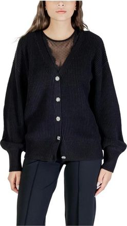 Guess Truien & Vesten, Dames, Zwart, M, Katoen, Zwarte V-Hals Knoopvest