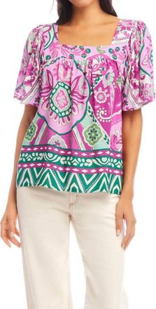 Karen Kane Flare Sleeve Square Neck Top - Petite In Print
