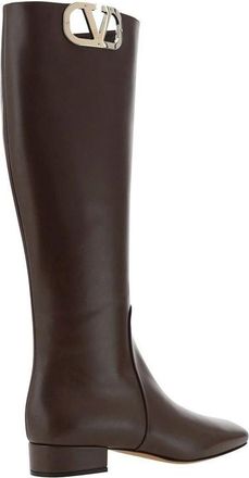 Valentino Garavani Womens Brown Calfskin Flat Boots