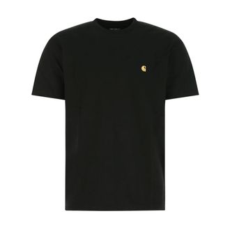 Carhartt Work in Progress Carhartt Wip, T-Shirts, male, Black, Size: 2XL Logo Embroidered T-Shirt