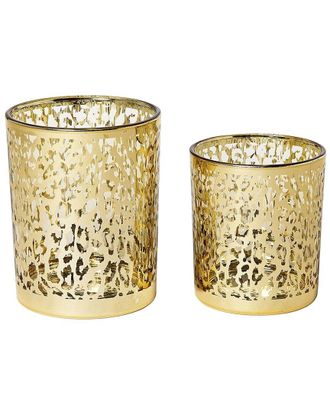 Two's Company Set Of 2 Leopard Silhouette Antiqued Tealight / Votive Candleholders
