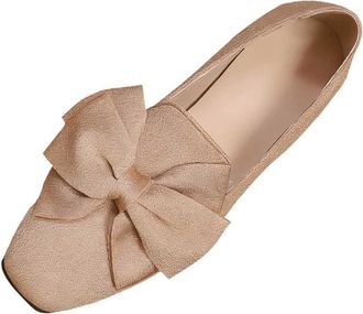 Generic Womens Ballet Flats Bow Slip On Pumps Shoes Stylish Elegant Solid Color Lightweight Comfortable Classic Slip On Shoes Work Party Khaki