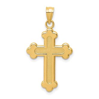Diamond2Deal 14k Yellow Gold Satin and Polished Budded Cross Pendant