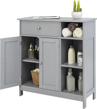 Costway Mobiletto da Pavimento per Bagno, Armadietto da Cucina Autoportante Organizzatore con Cassetto, 2 Ante e Ripiano Regolabile, Mobiletto da