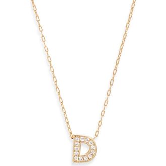 Nordstrom Pav&eacute; Cubic Zirconia Initial Necklace in D- Clear- Gold at Nordstrom