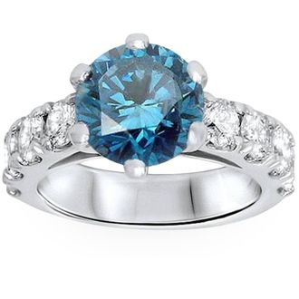 Pompeii3 3 1/2ct Blue Lab Grown Diamond Engagement Ring 14K White Gold Round Cut Size Selectable