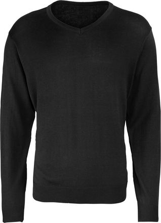 Premier Heren Gebreid Katoen Acryl V Hals Sweatshirt (Zwart)