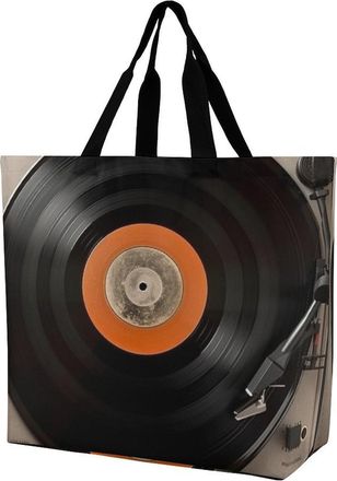 Generic Vintage Vinyl Record Grocery Bag Foldable Women Handbag Waterproof Handbags For Yoga Casual Camping