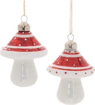 Melrose International Glittered Glass Mushroom Ornament (Set of 6) - Red, White