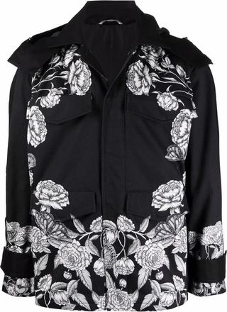 Valentino Garavani Dark Blooming-Print Hooded Jacket