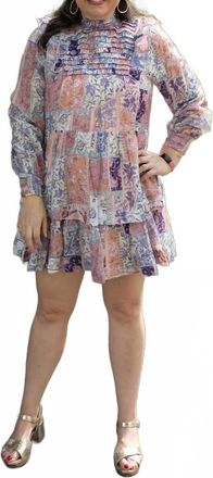 Fate Ruffle Detail High Neck Tiered Dress In Cream/lavender