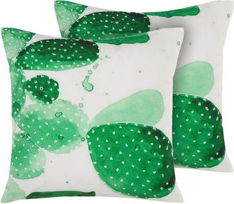 Beliani Conjunto De Cojines De Jard&iacute;n De Poli&eacute;ster Verde Con Patr&oacute;n De Cactus 45 X 45 Cm Accesorio Decorativo Moderno Resistente Al Agua Ostina