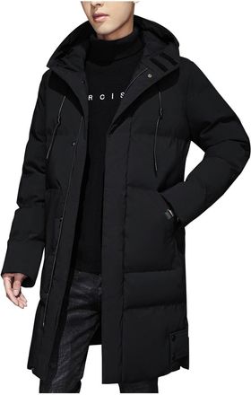 Generic RLEHJN Longline Puffer Jacket Mens, Winter Coats for Men Outdoor Down Jackets with Pockets and Hood Long Puffer Coat Full Zip Hoodies Warm Solid Color