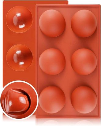 OEM 2 Moldes Grandes De Silicona Con 6 Cavidades Hemisf&eacute;ricas: Bandeja Antiadherente Para Hornear Bombas De Chocolate, Mousse, Pud&iacute;n Y Postres Dulces