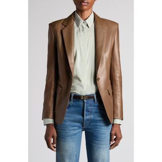 Tom Ford Guanteria Single Breasted Leather Blazer in Taupe at Nordstrom, Size 40