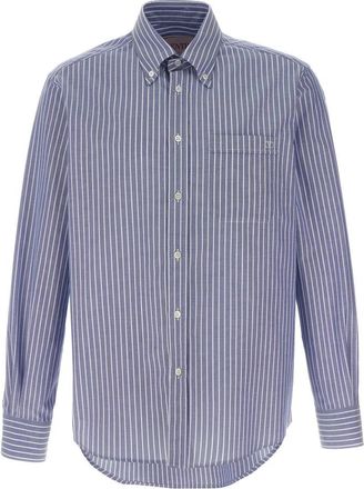 Valentino Garavani VLogo Geborduurd Katoenen Overhemd - Heren - Casual Overhemden - Blauw - XL - Katoen - Overhemden