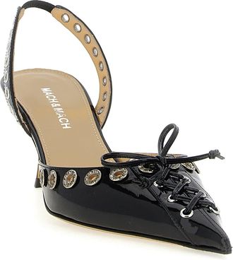 Mach & Mach Womens Slingback Heel Black Calfskin Leather