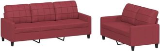 vidaXL Juego De Sof&aacute;s Con Cojines 2 Piezas Cuero Sint&eacute;tico Rojo Tinto Vidaxl