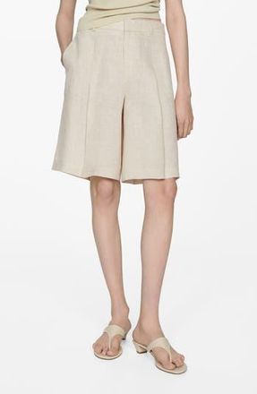 Mango Linen Bermuda Shorts in Light/Pastel Grey at Nordstrom Rack, Size 6