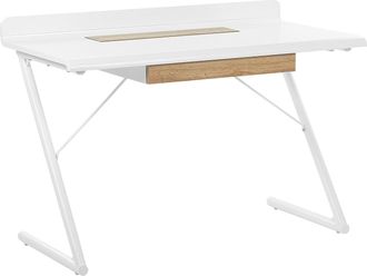 Beliani Beliani - Escritorio Blanco Funcional 1 Caj&oacute;n Mdf Madera Clara 120 X 60 Cm Patas De Metal Estilo Escandinavo Focus