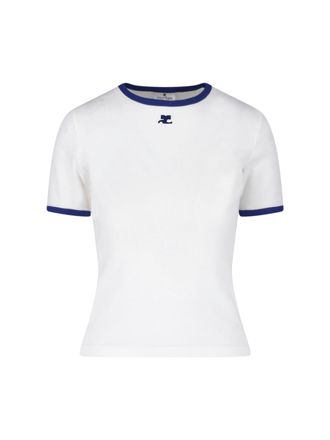 Courr&egrave;ges White Signature Contrast Trim T-Shirt