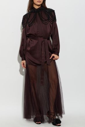 Forte_Forte Forte_forte Silk Belted Dress, Womens, Brown