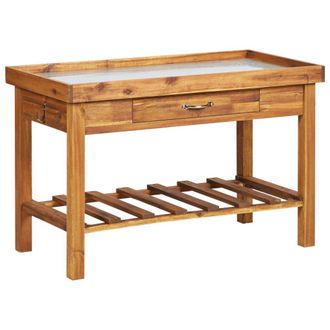 Berkfield Home Garden Work Bench with Zinc Top Solid Acacia Wood in Brown