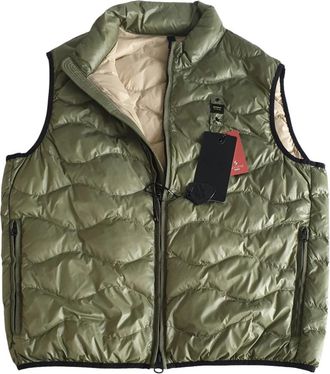Blauer Groene Gewatteerde Mouwloze Jas met Ruitpatroon - Heren - Bodywarmers - Groen - S - Nylon - Jassen