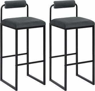 Woltu Woltu - 2 pc Velvet Bar Stools w/ Back Rest Kitchen Dining Furniture Bar Chairs Dark Grey