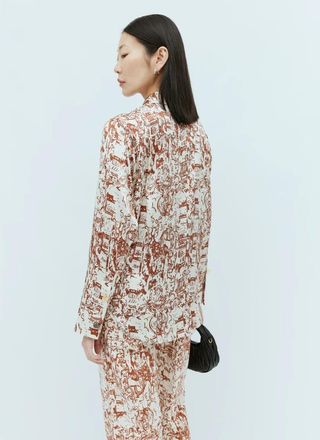 Rejina Pyo Zijden Blouse met Grafische Print - Dames - Blouses - Bruin - S - Overhemden