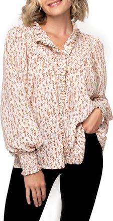 Gibsonlook Long Sleeve Crochet Trim Blouse in Ivory Red Vine at Nordstrom, Size Xx-Small