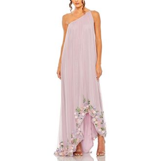 Mac Duggal One Shoulder Trapeze Embellished High Low Gown in Orchid Multi at Nordstrom, Size 10