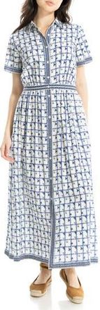 Max Studio Printed Maxi Shirtdress in Cream/Blue Leafy at Nordstrom Rack, Size X-Large
