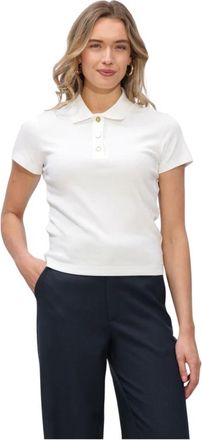 Tommy Hilfiger Tops, Dames, Wit, M, Katoen, Slim Fit Polo Shirt met Goudkleurige Knopen