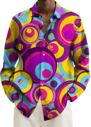 Generic Mens Dress Shirt 80s Fancy Dress Mens Long Sleeve Button Down 70s Disco Shirt Party Costume Party & Carnival Fancy Dress, Party Dress Up Costumes Disc