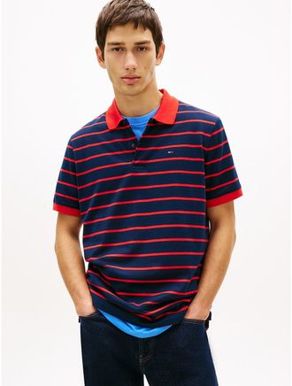 Tommy Hilfiger Mens Tommy Jeans Regular Fit Striped Polo - Navy - XL