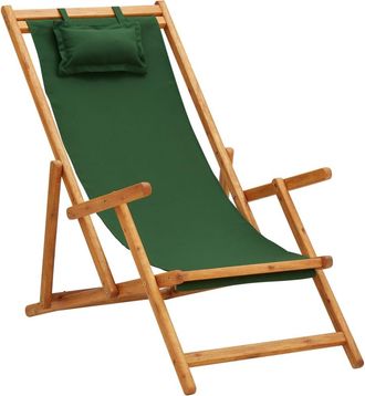 vidaXL Silla Plegable De Madera Maciza De Eucalipto Y Tela Verde. Vidaxl