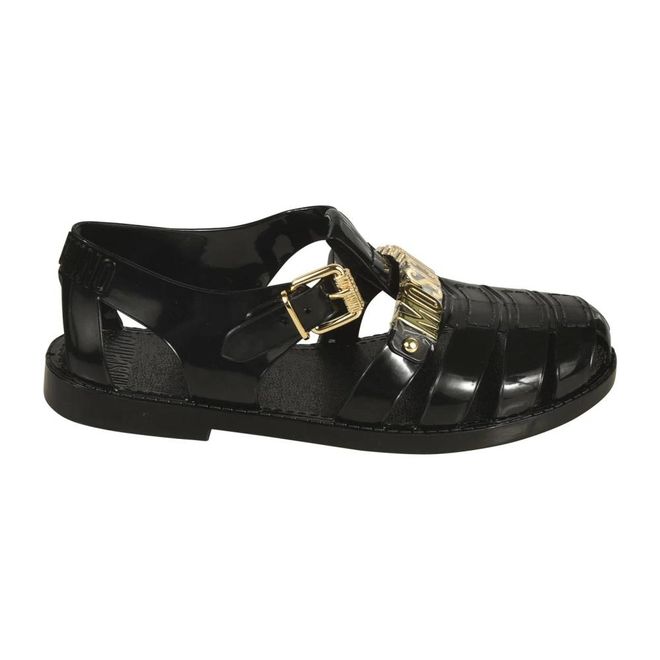 Flat Sandals, female, Black, Size: 10 US Jelly Sandals With Lettering Logo