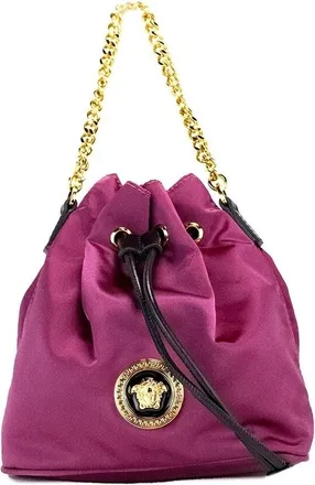 Versace Versace Small Dahlia Nylon Medusa Pendant Bucket Chain Crossbody Bag Womens Purse