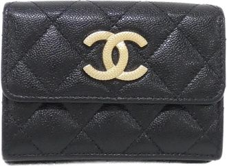 Chanel Black Grained Calfskin Wallet (Tri-Fold) (Pre-Owned)
