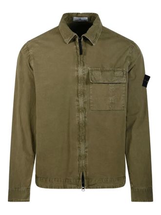 Stone Island Shirtjack met logopatch en rits - Groen