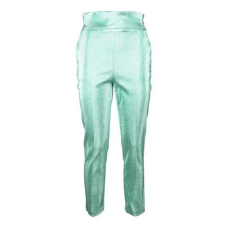 Elisabetta Franchi Slim-fit Trousers, female, Green, S, Metallic Fiber Cotton Blend Trousers
